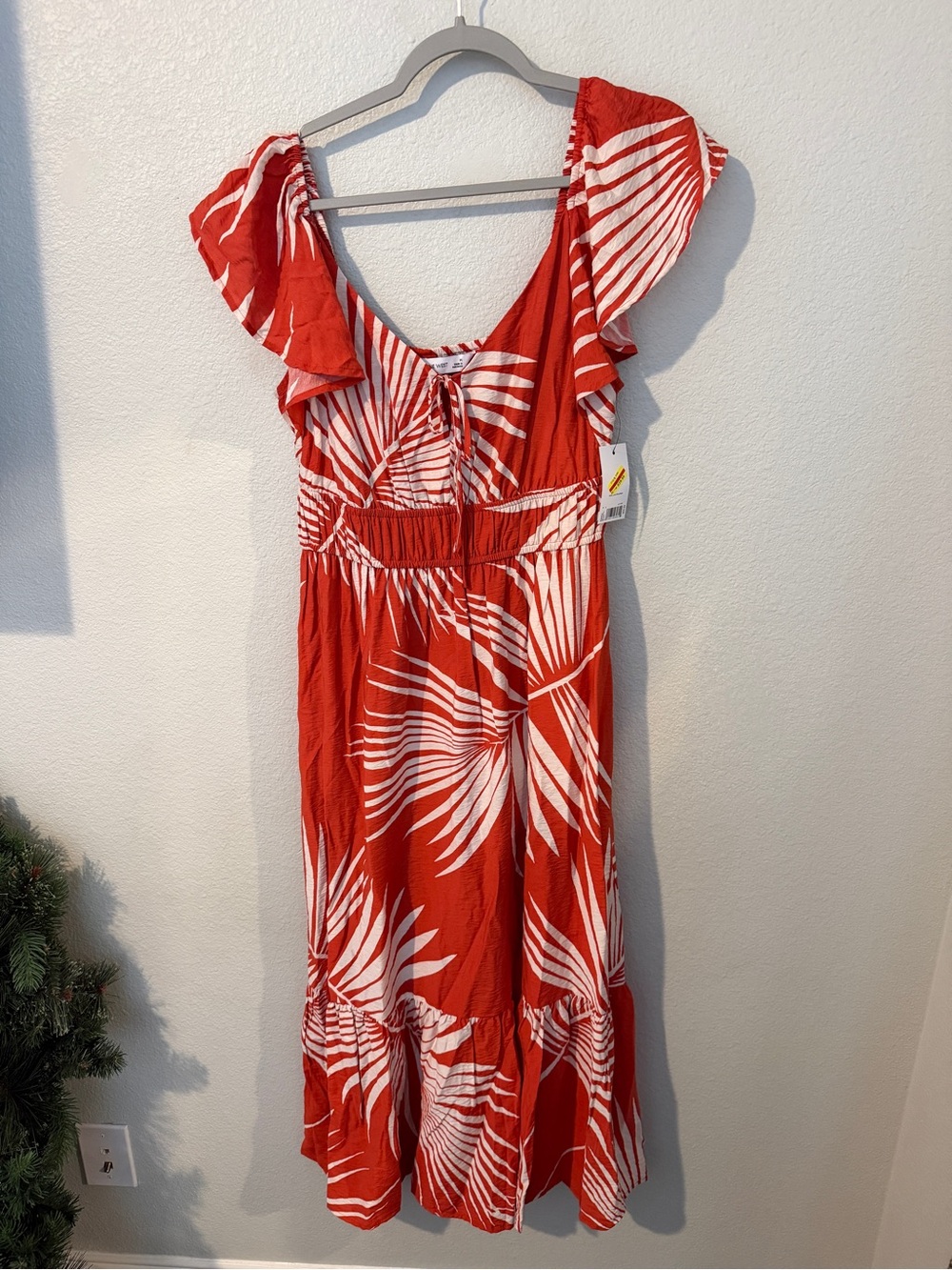 Nine West Orange Red and White Tropical Maxi Dress